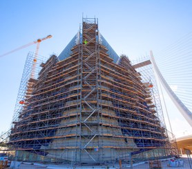 Stair tower attached to scaffolding