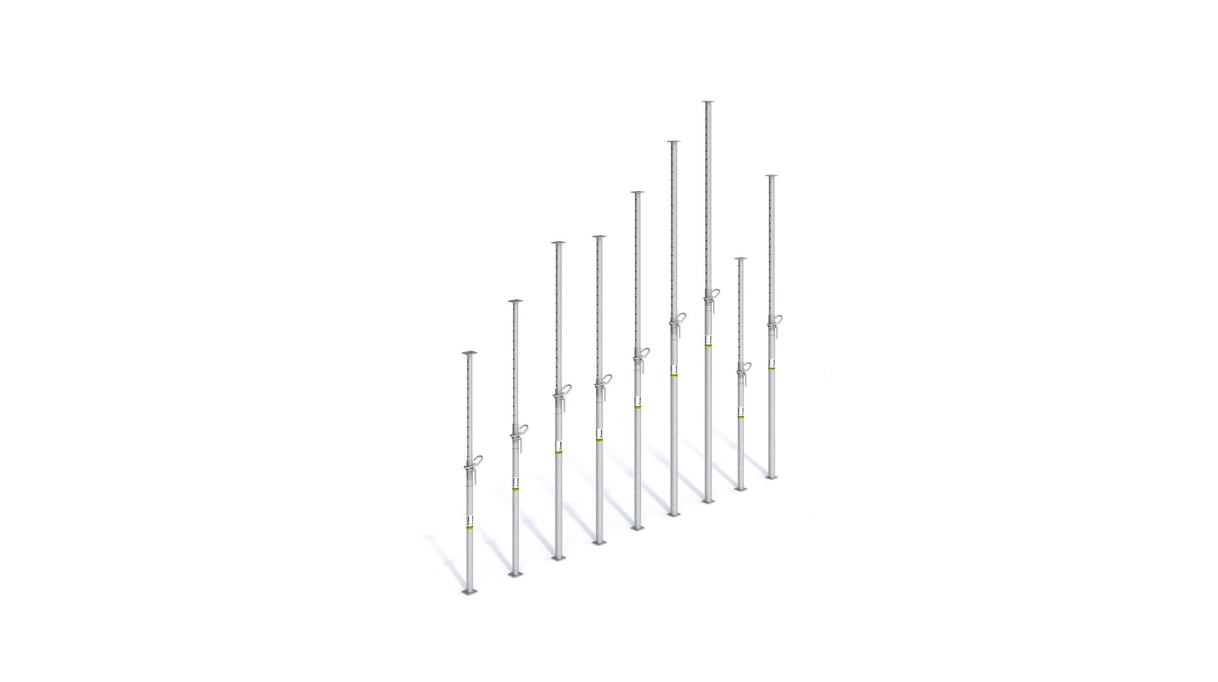 A wide selection of medium duty galvanized steel post designed for shoring and reshoring of slab formwork.