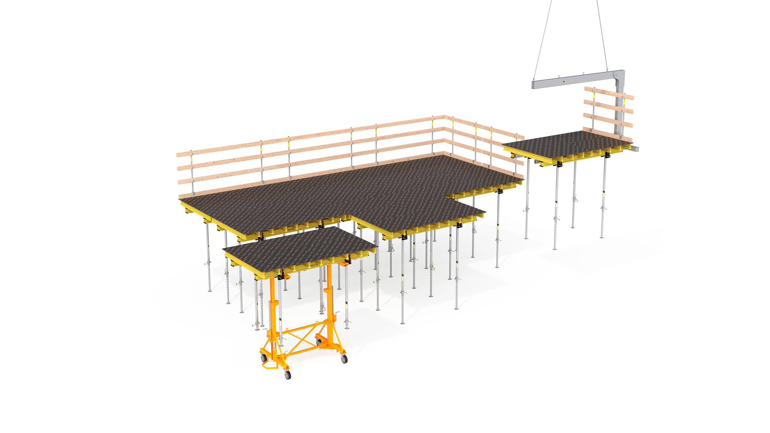 Hugely effective table form for regular geometry large floor slabs. Perfect for building construction. 
Highlights: Speeds up working pace, provides safety and excellent concrete finishes.