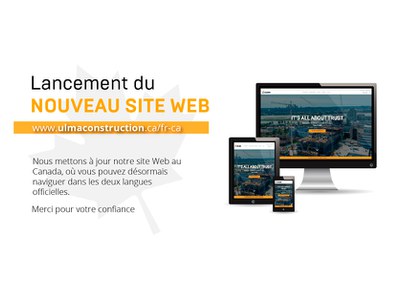 ULMA Construction Canada New French Website Launch Announcement