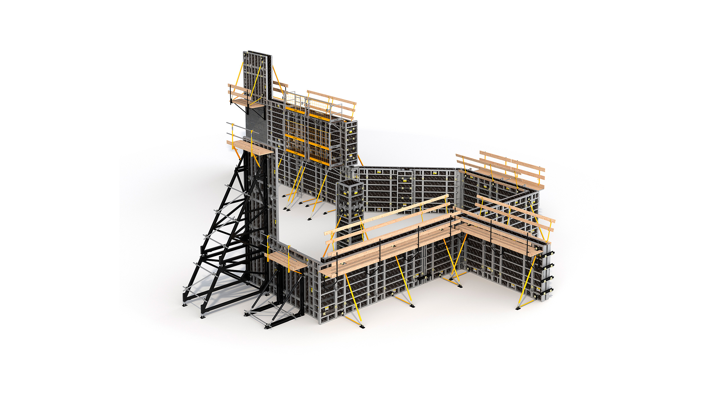 Système de coffrage modulaire pour la construction de structures verticales. Points saillants : haute performance pour un coût de main-d'œuvre minimum