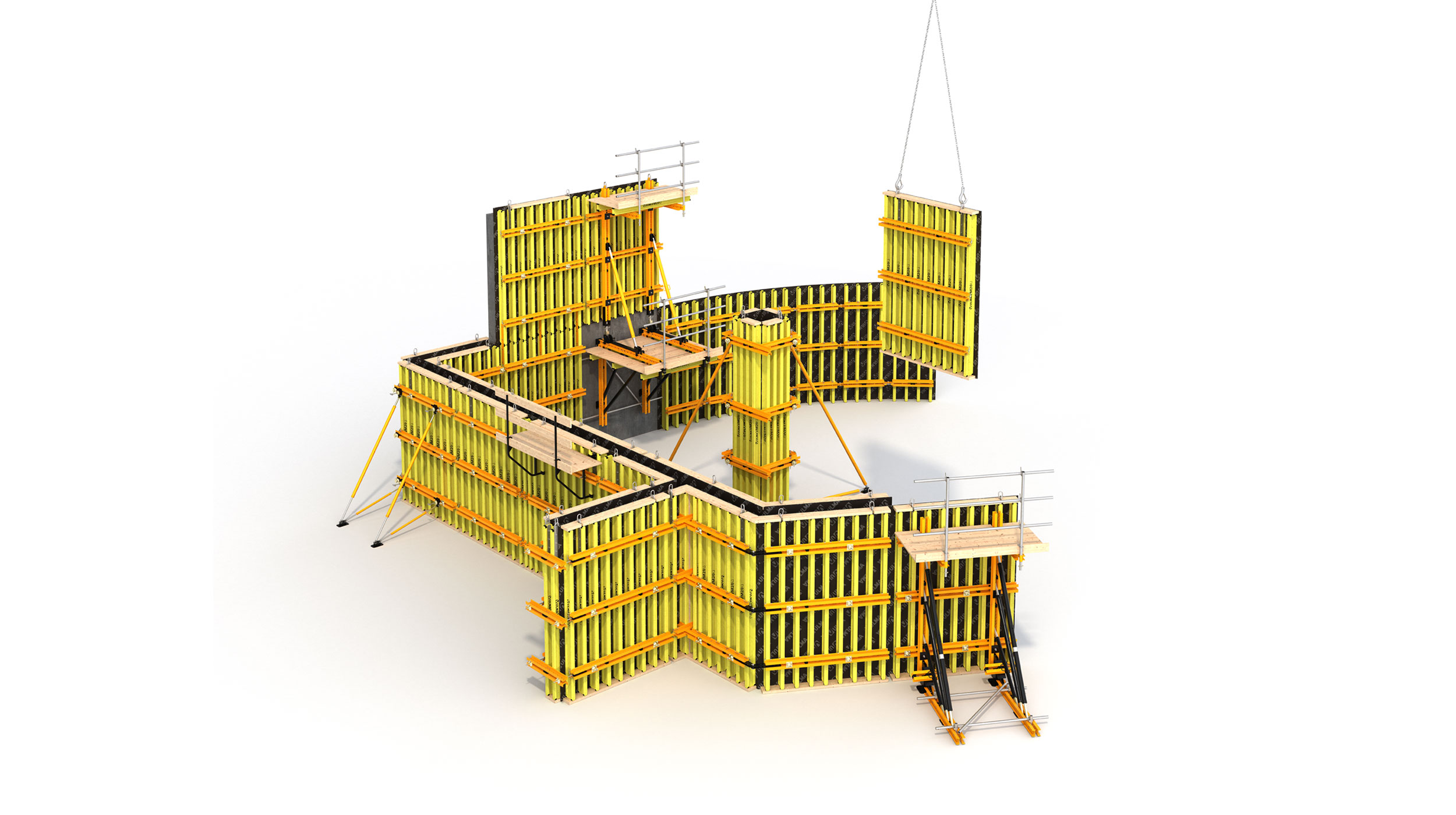 Système de coffrage en poutres flexible et polyvalent pour les projets de génie civil et la construction d'immeubles. Forte efficacité et excellent fini de béton.